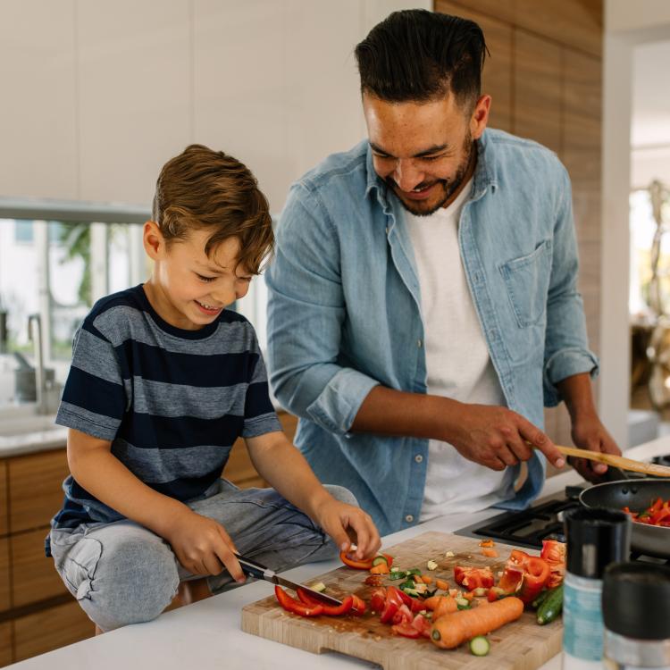 Dad and son cooking